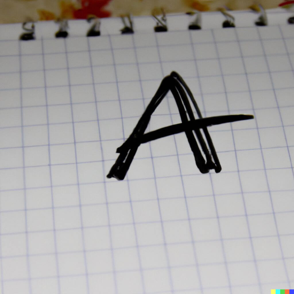 letter A written on a graph paper notebook
